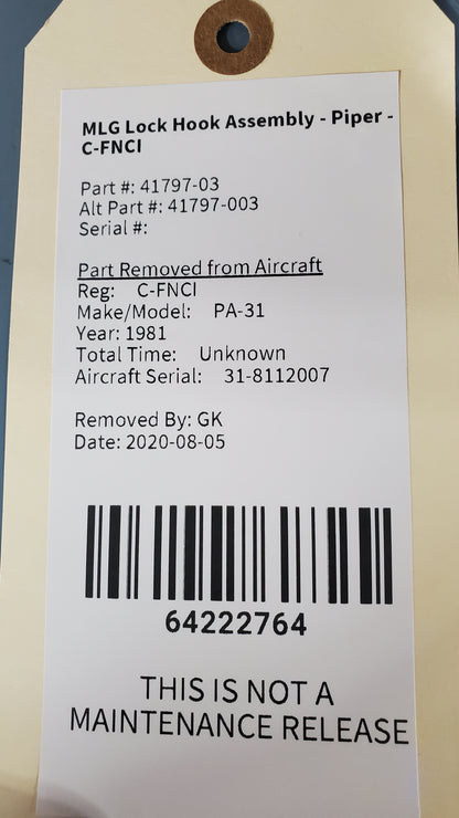 MLG Lock Hook Assembly - Piper - C-FNCI
