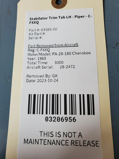 Stabilator Trim Tab LH - Piper - C-FXXQ
