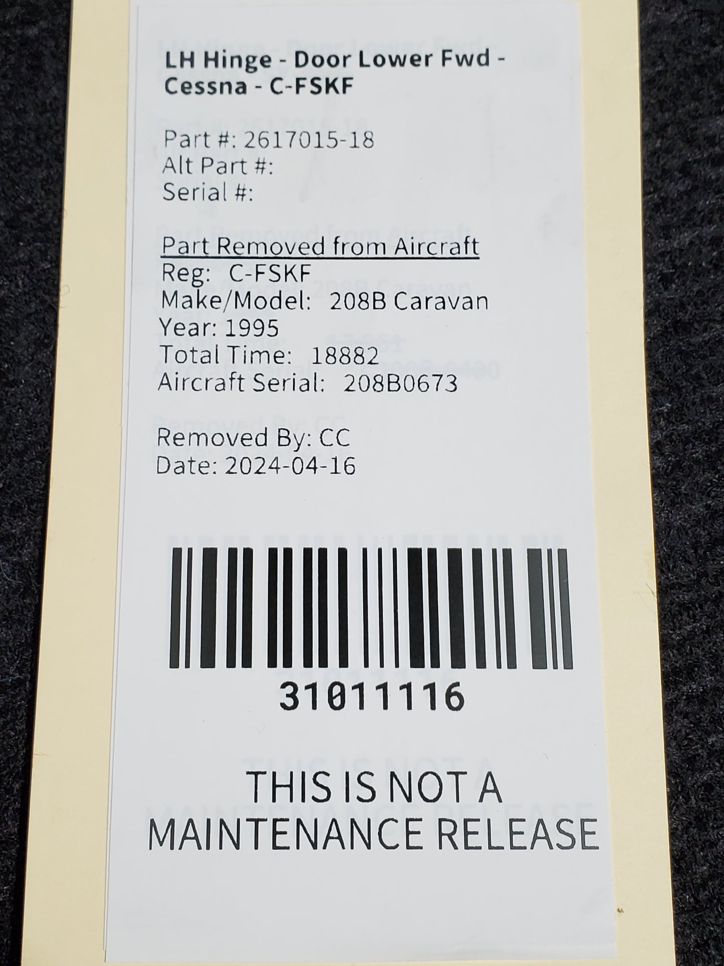 LH Hinge - Door Lower Fwd - Cessna - C-MISC