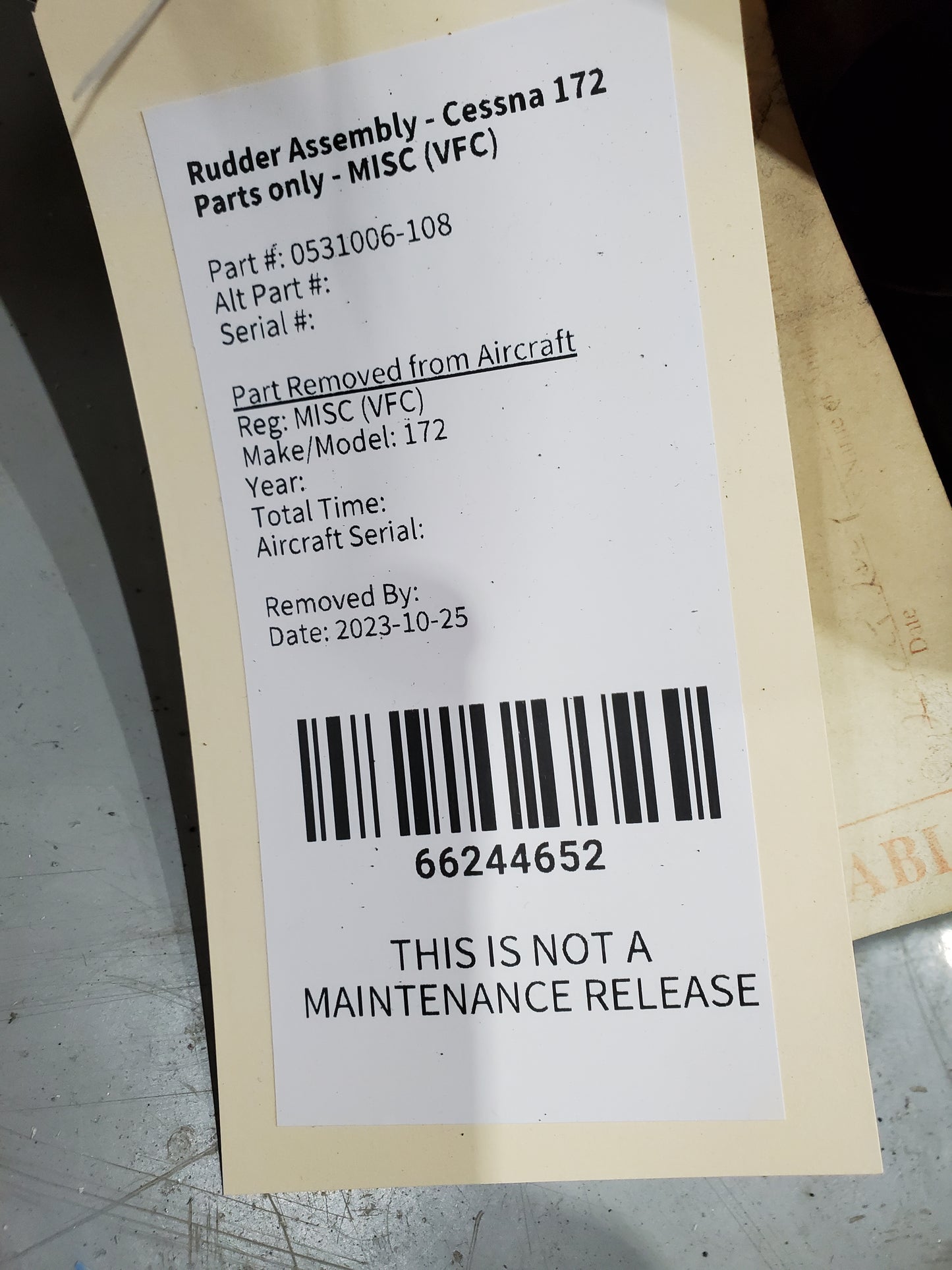 Rudder Assembly - Cessna 172 Parts only - MISC (VFC)