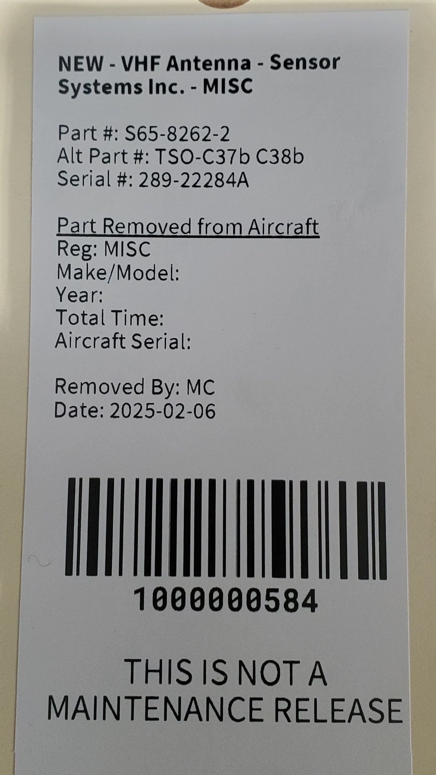 NEW - VHF Antenna - Sensor Systems Inc. - MISC