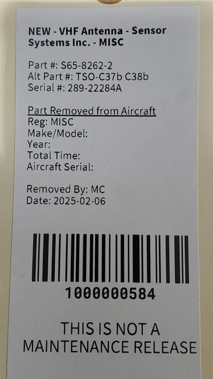 NEW - VHF Antenna - Sensor Systems Inc. - MISC