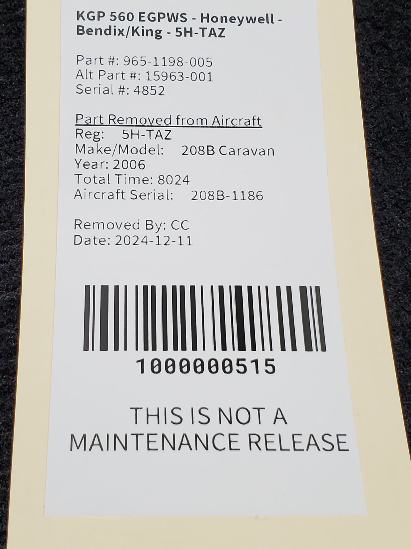 KGP 560 EGPWS - Honeywell - Bendix/King - 5H-TAZ