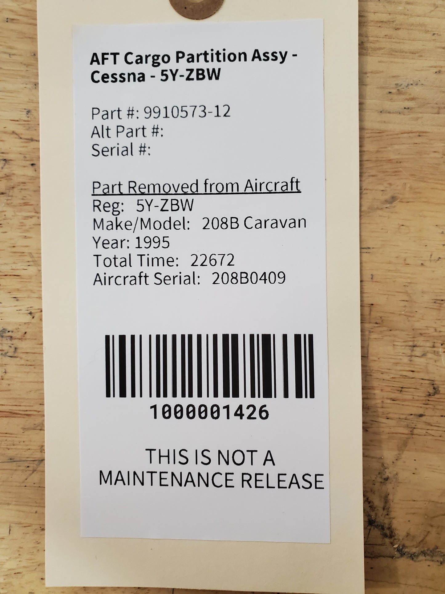 AFT Cargo Partition Assy - Cessna - 5Y-ZBW