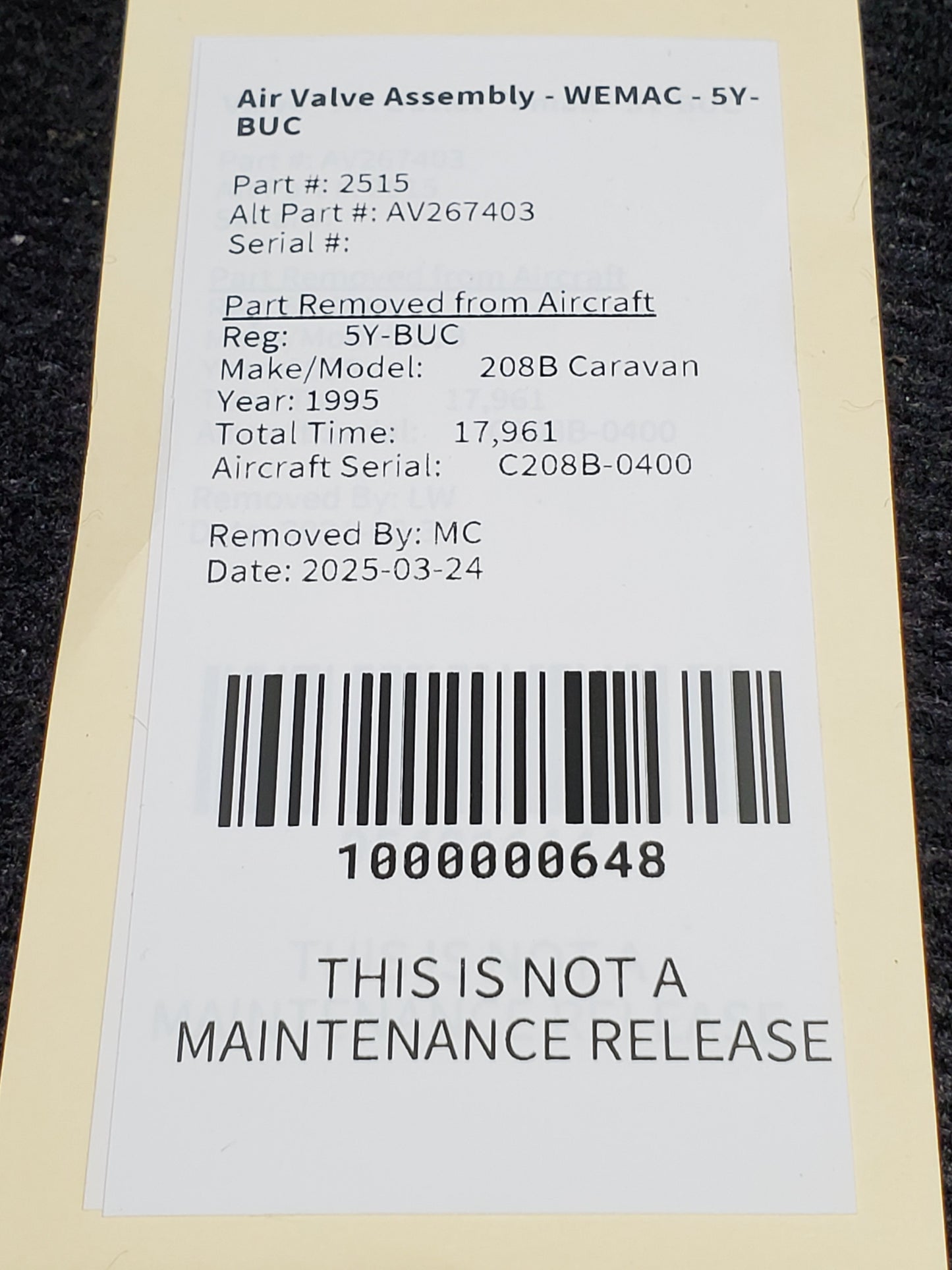 Air Valve Assembly - WEMAC - 5Y-BUC