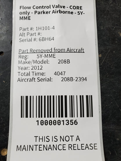 Flow Control Valve - CORE only - Parker Airborne - 5Y-MME