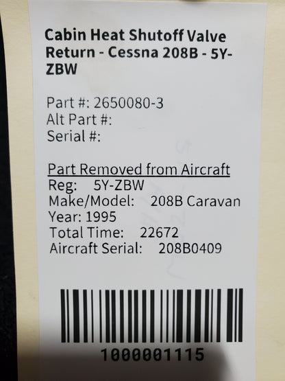 Firewall Shut Off Valve Assembly - Cabin Return - Cessna - 5Y-ZBW