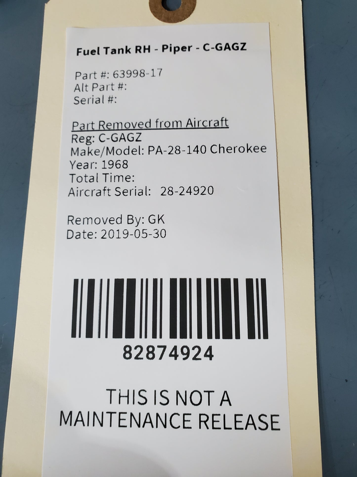 Fuel Tank RH - Piper - C-GAGZ