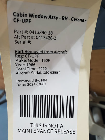 Cabin Window Assy - RH - Cessna - CF-UPF