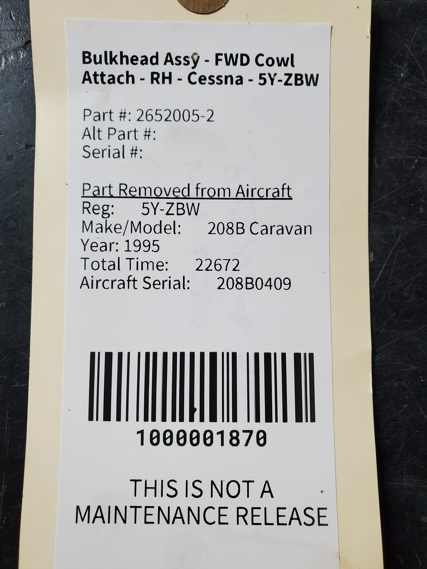 Bulkhead Assy - FWD Cowl Attach - RH - Cessna - 5Y-ZBW