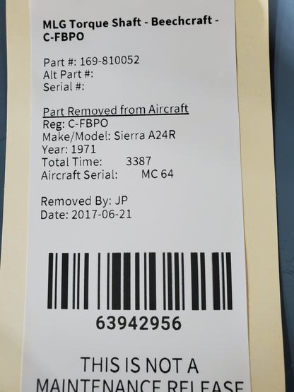 MLG Torque Shaft - Beechcraft - C-FBPO