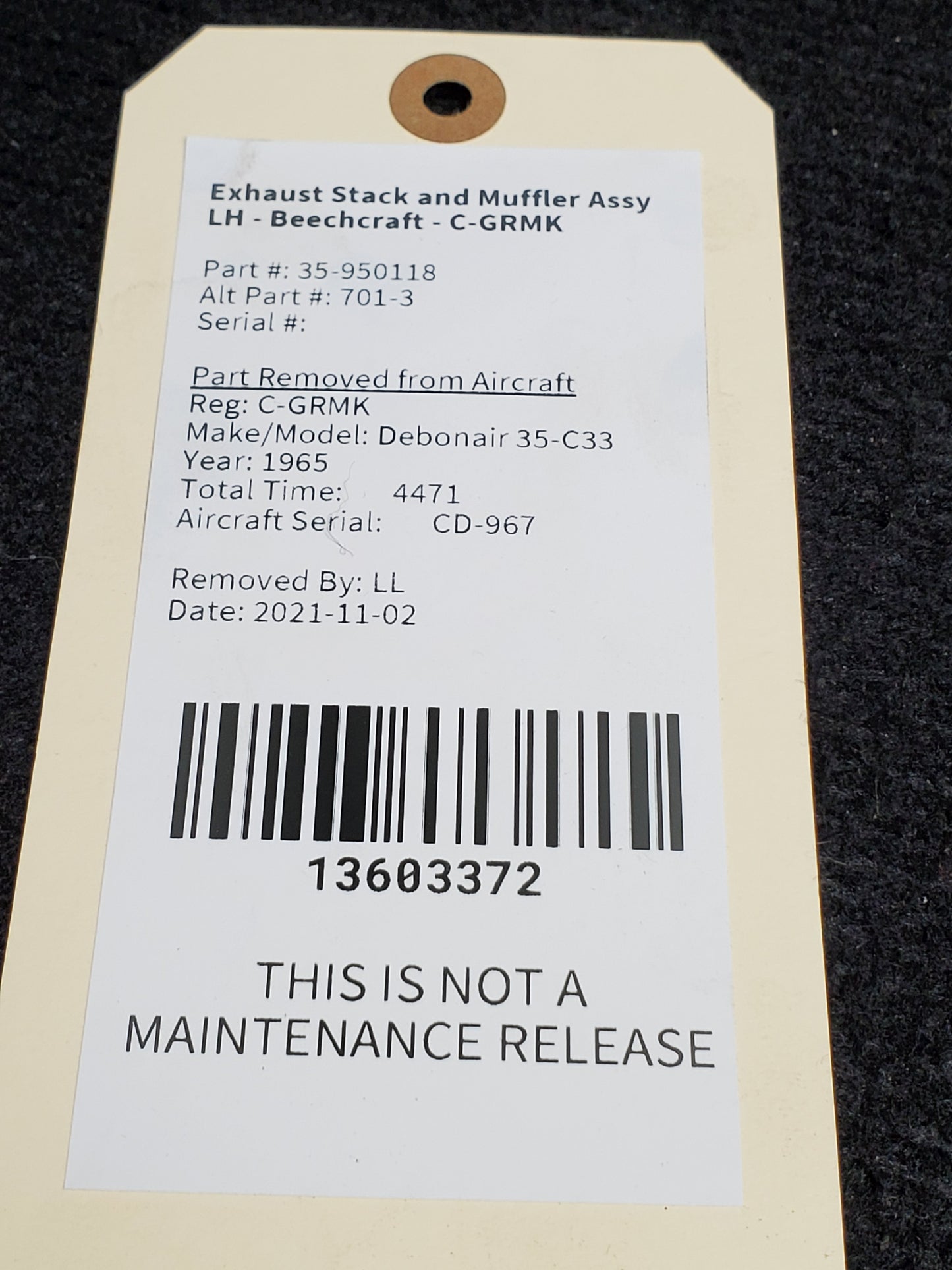 Exhaust Stack and Muffler Assy LH - Beechcraft - C-GRMK