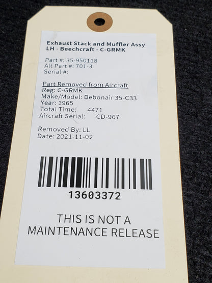 Exhaust Stack and Muffler Assy LH - Beechcraft - C-GRMK
