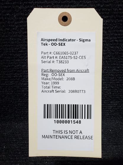 Airspeed Indicator - Sigma Tek - OO-SEX