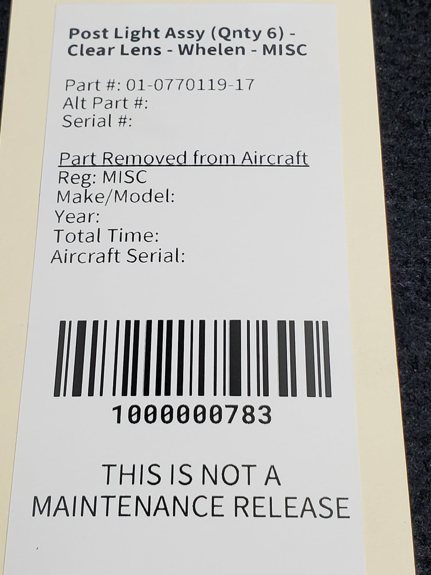 Post Light Assy (Qnty 6) - Clear Lens - Whelen - MISC