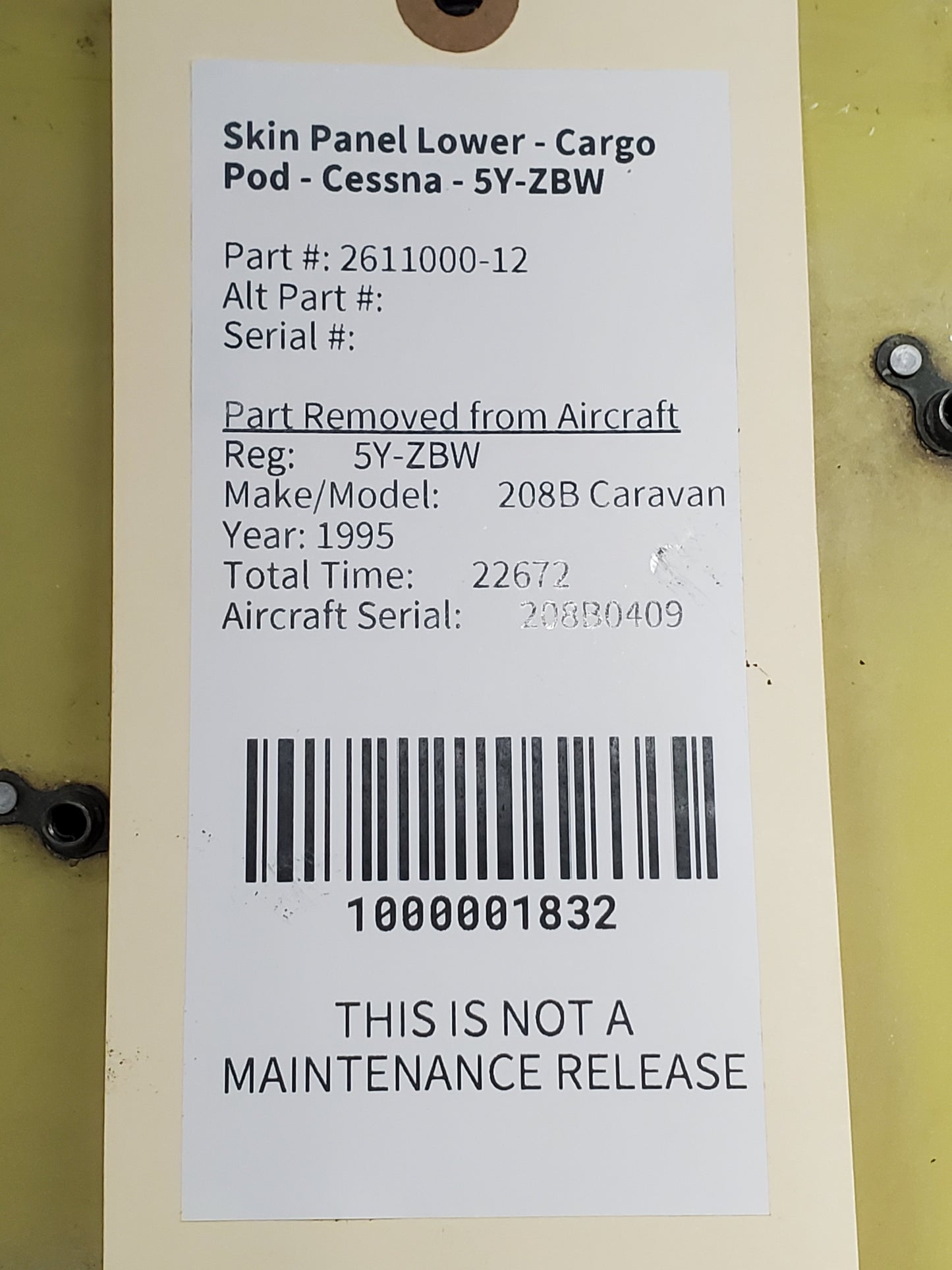 Skin Panel Lower - Cargo Pod - Cessna - 5Y-ZBW