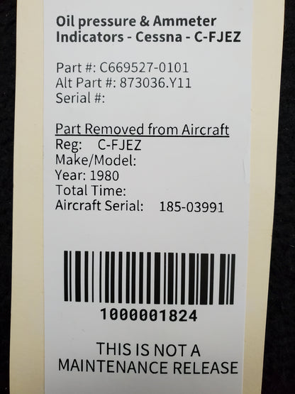 Oil pressure & Ammeter Indicators - Cessna - C-FJEZ