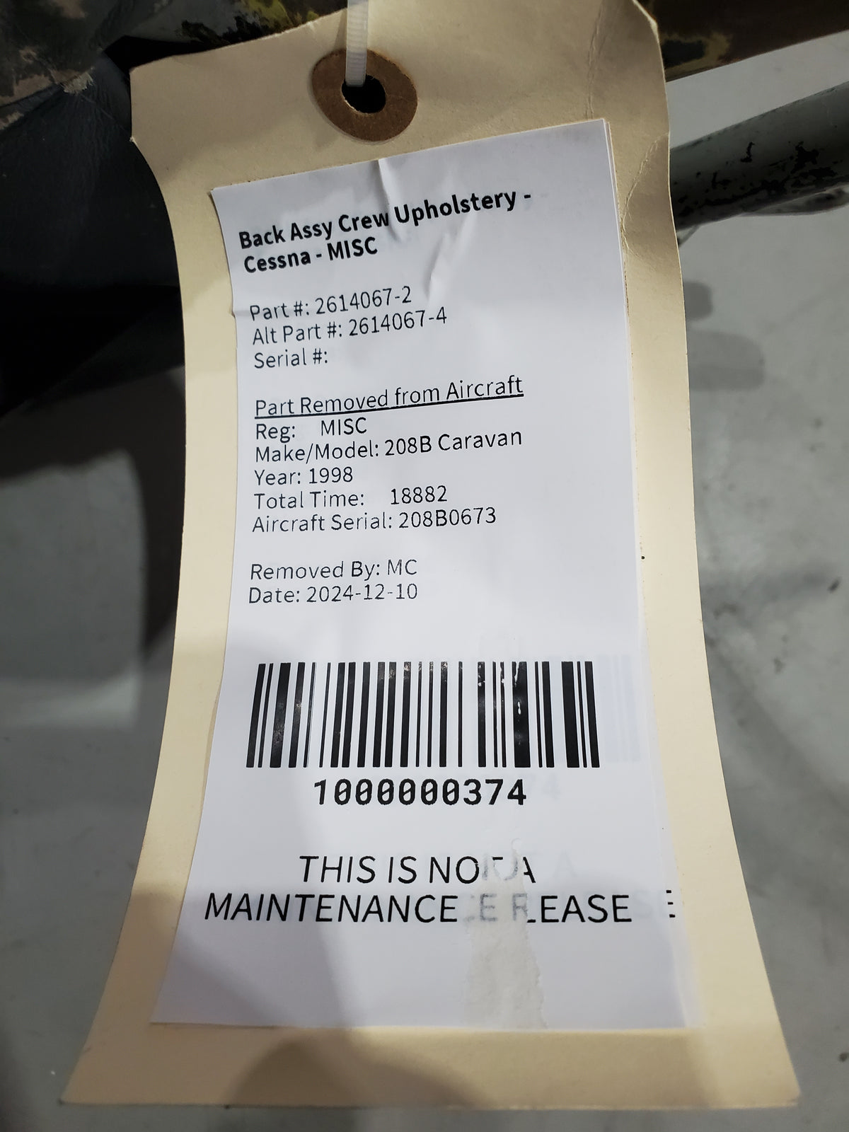 Back Upholstery Assy Crew Seat - Cessna - MISC