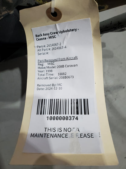 Back Upholstery Assy Crew Seat - Cessna - MISC