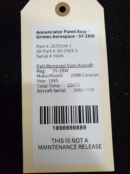 Annunciator Panel Assy - Grimes Aerospace - 5Y-ZBW