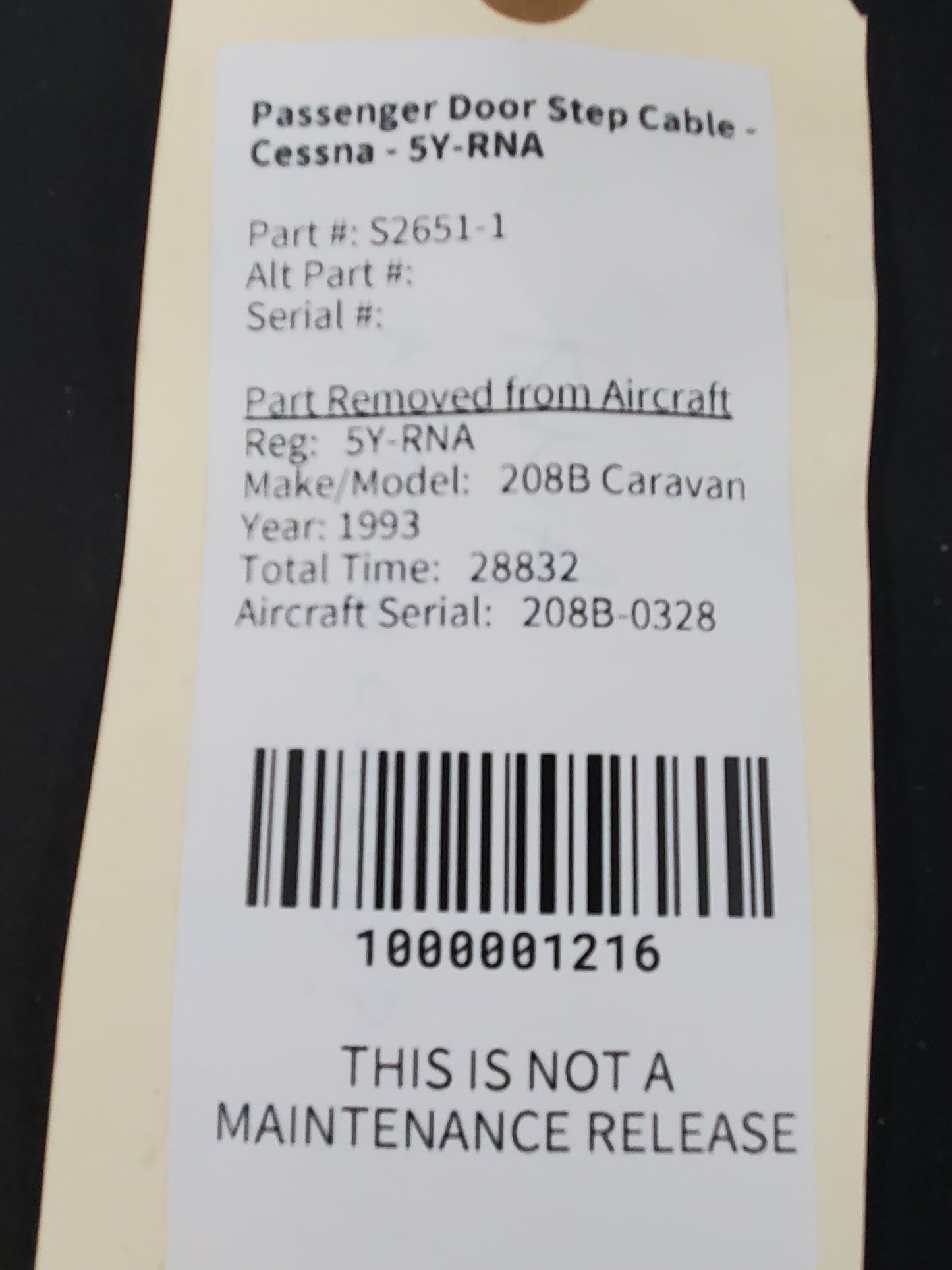 Passenger Door Step Cable - Cessna - 5Y-RNA