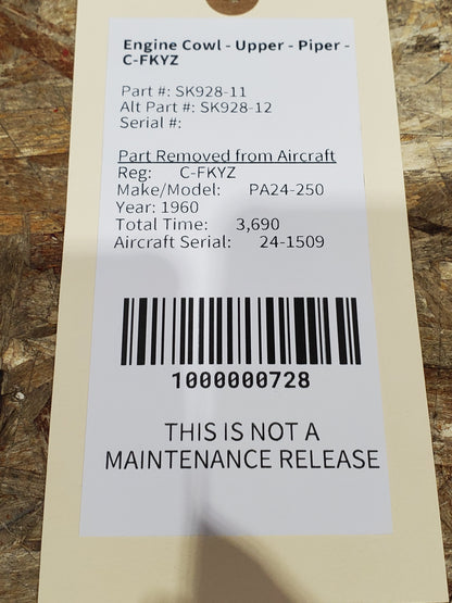 Engine Cowl - Upper - Piper - C-FKYZ