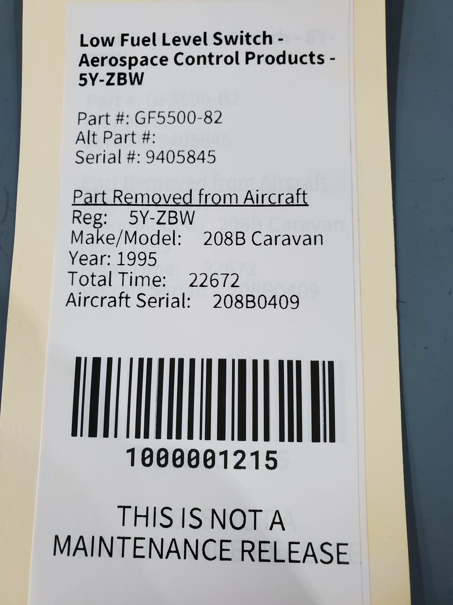 Low Fuel Level Switch - Aerospace Control Products - 5Y-ZBW
