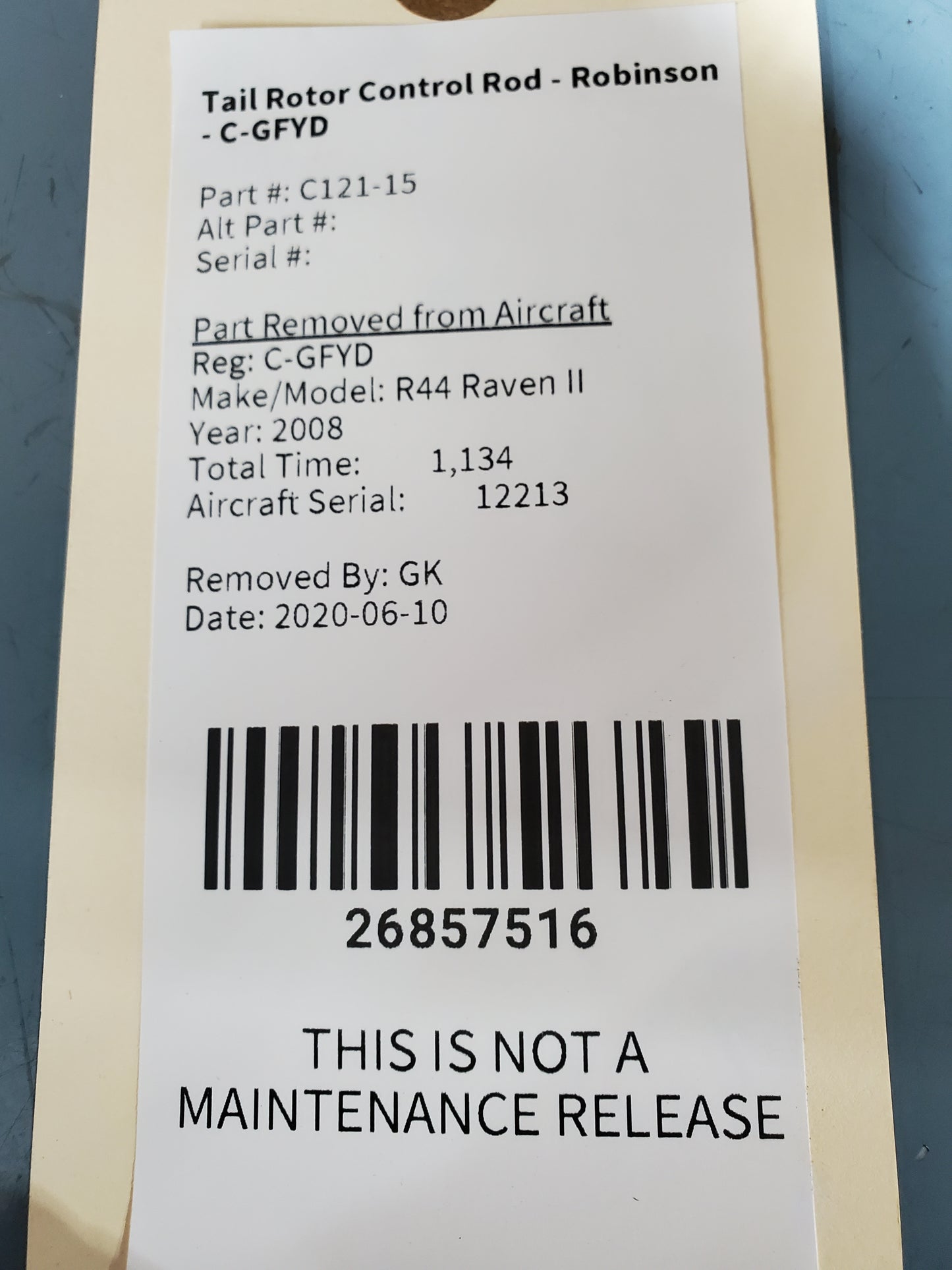 Tail Rotor Control Rod - Robinson - C-GFYD