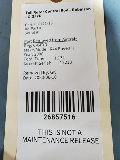 Tail Rotor Control Rod - Robinson - C-GFYD