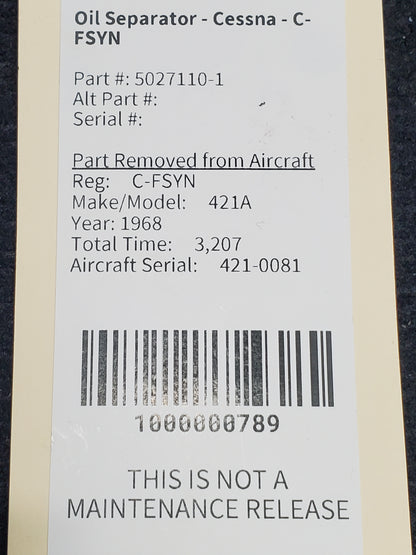 Oil Separator - Cessna - C-FSYN