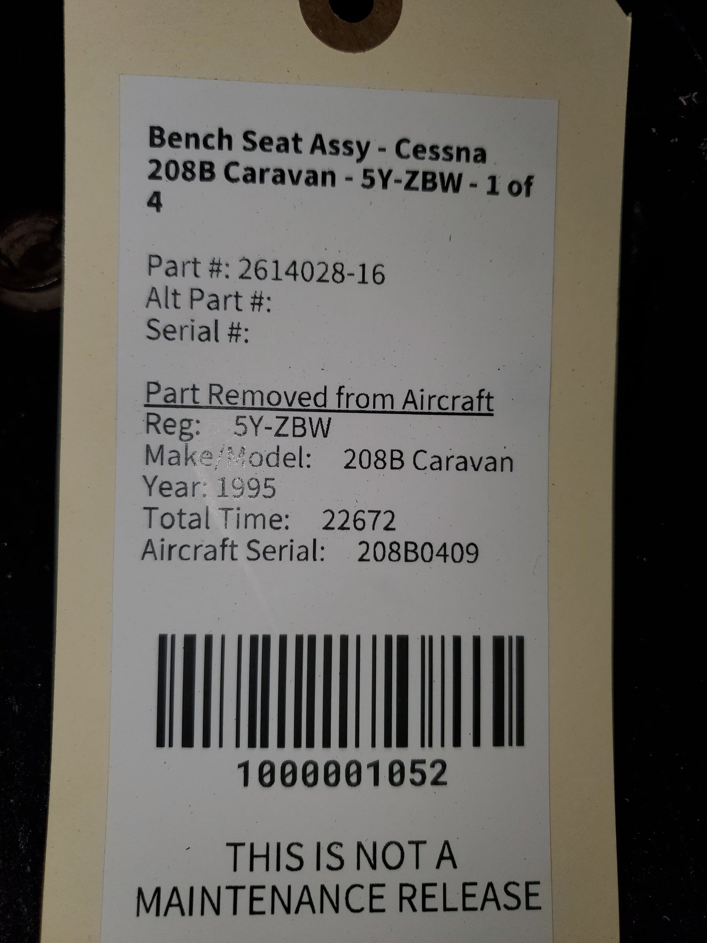 Bench Seat Assy - Cessna 208B Caravan - 5Y-ZBW - 1 of 4