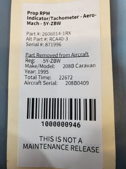 Prop RPM Indicator/Tachometer - Aero-Mach - 5Y-ZBW