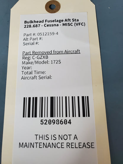 Bulkhead Fuselage Aft Sta 228.687 - Cessna - MISC (VFC)