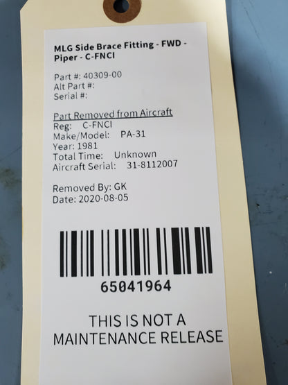 MLG Side Brace Fitting - FWD - Piper - C-FNCI
