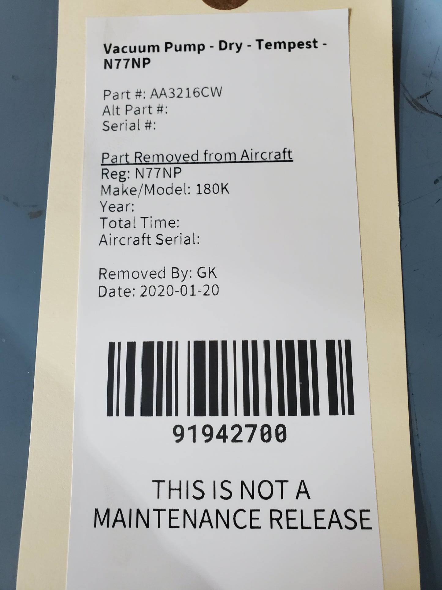 Vacuum Pump - Dry - Tempest - N77NP