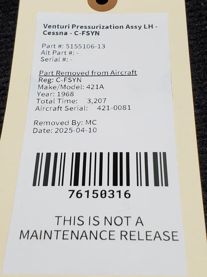 Venturi Pressurization Assy LH - Cessna - C-FSYN