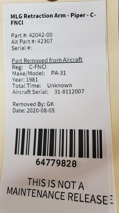 MLG Retraction Arm - Piper - C-FNCI