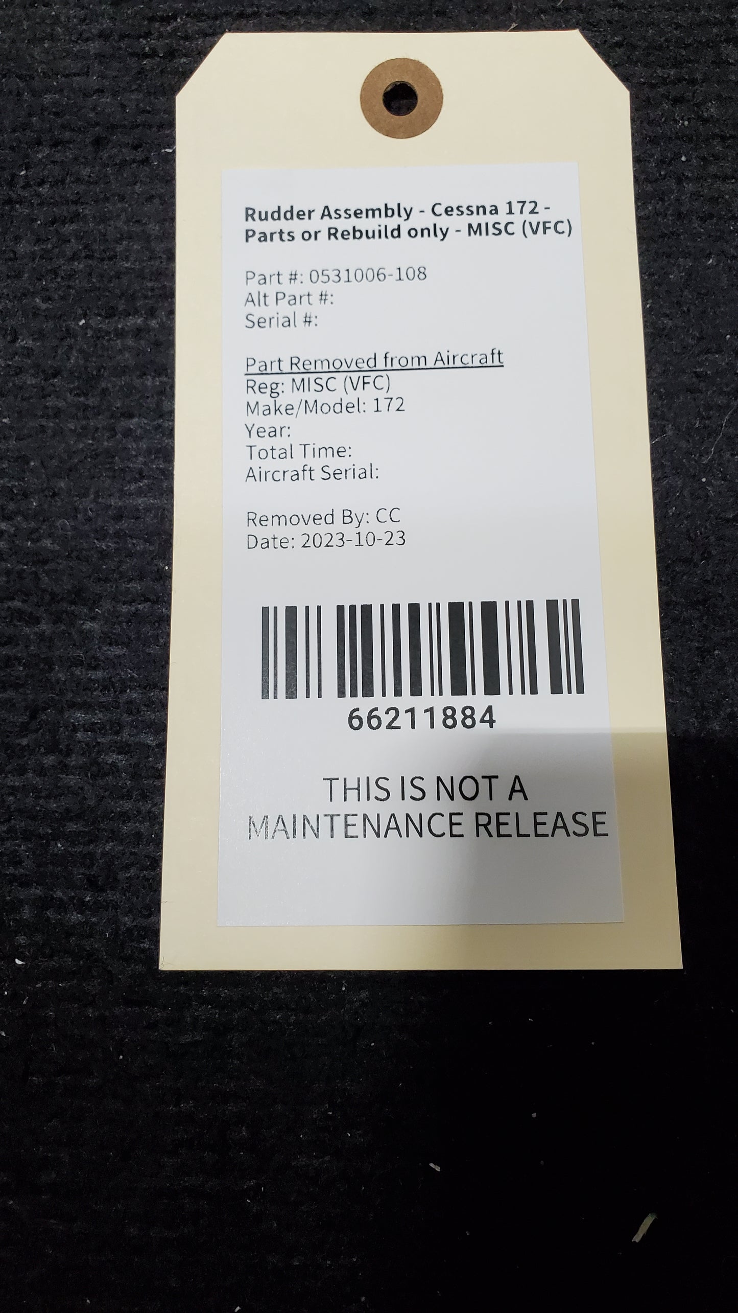 Rudder Assembly - Cessna 172 - Parts or Rebuild only - MISC (VFC)