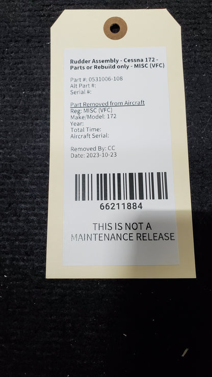 Rudder Assembly - Cessna 172 - Parts or Rebuild only - MISC (VFC)