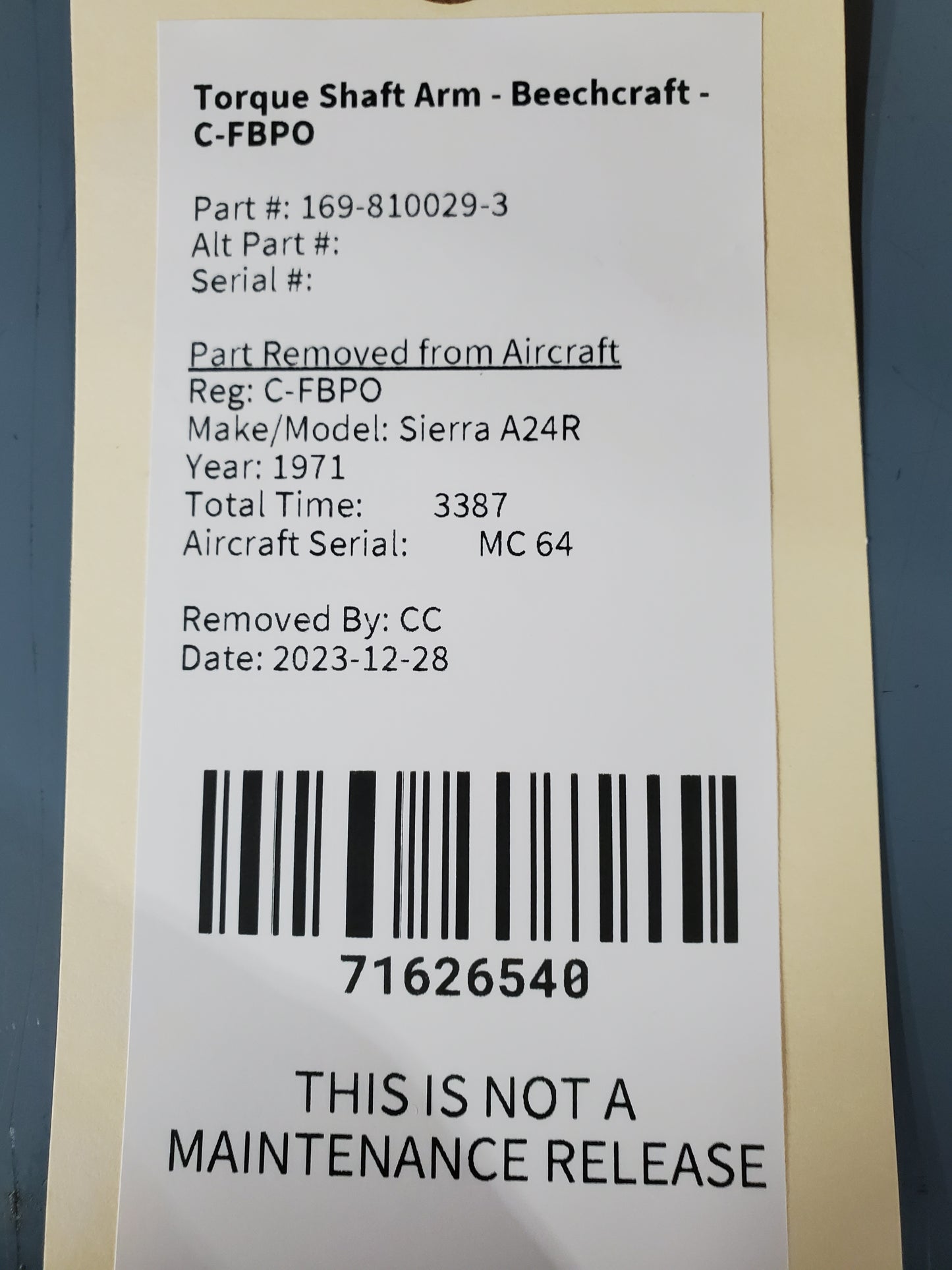 Torque Shaft Arm - Beechcraft - C-FBPO