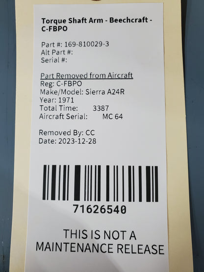 Torque Shaft Arm - Beechcraft - C-FBPO