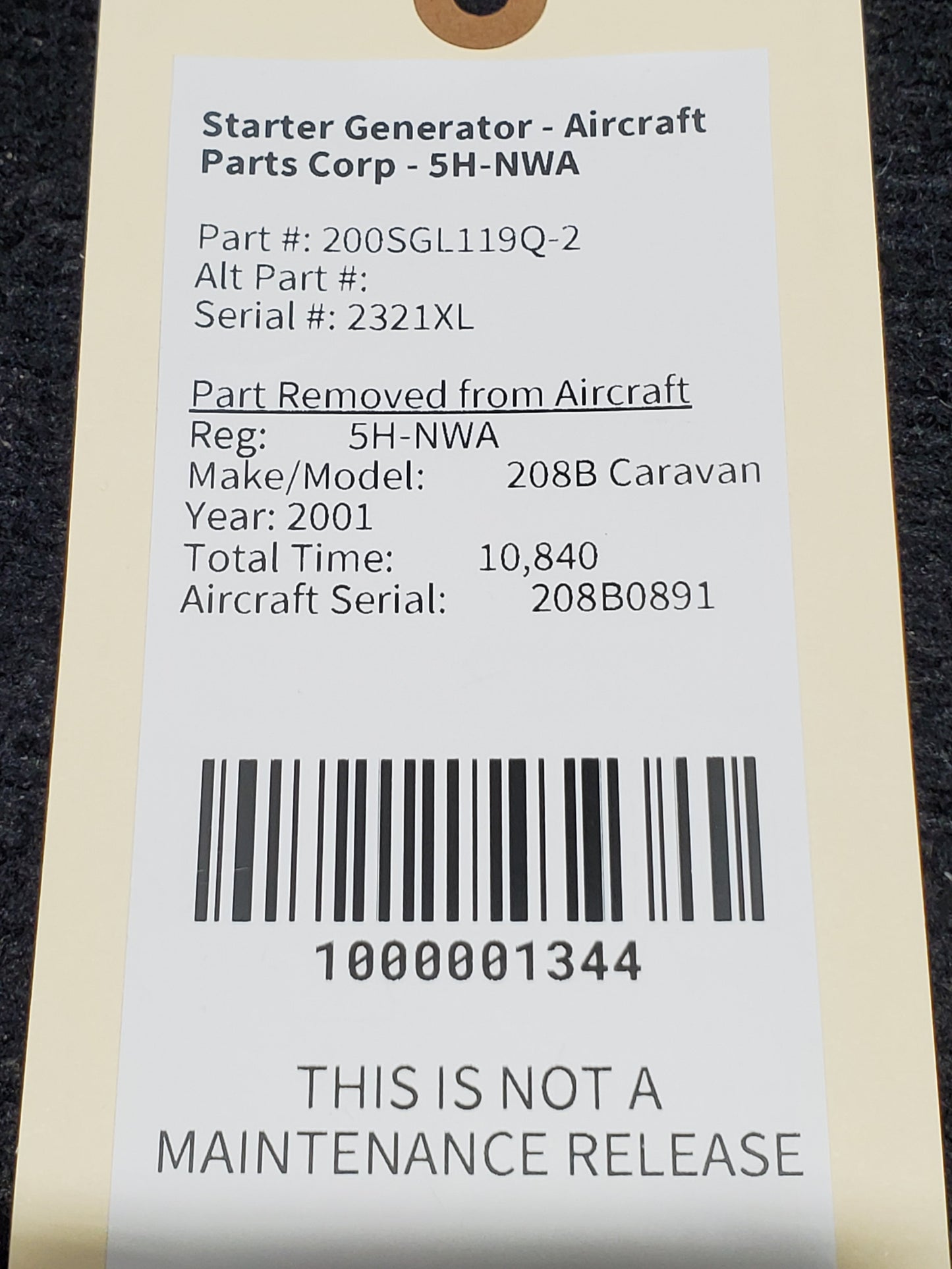 Starter Generator - W/ CERT -Aircraft Parts Corp - 5H-NWA