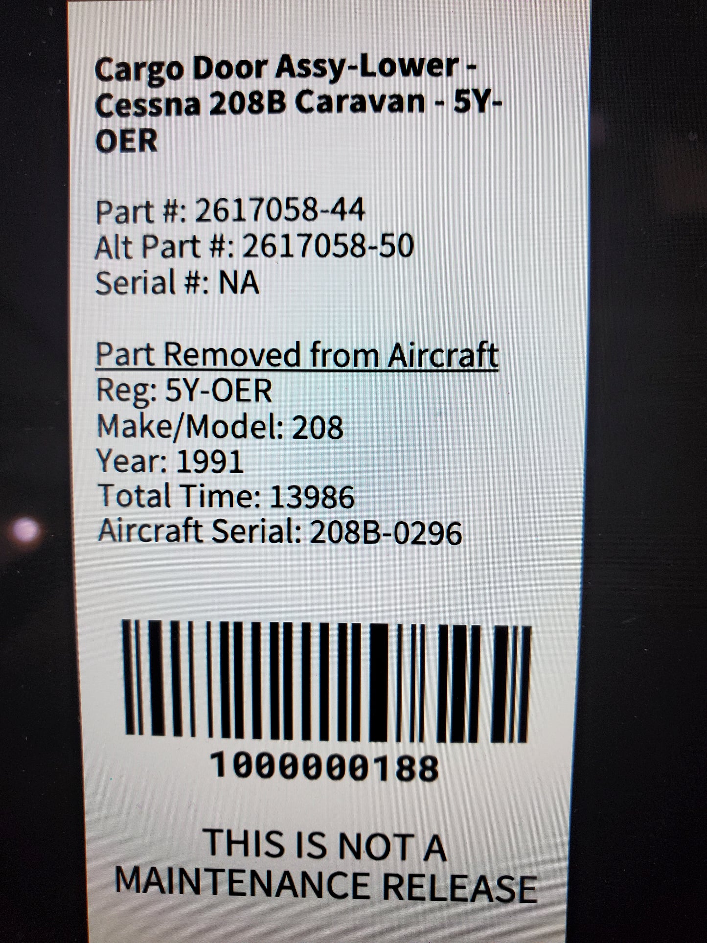 Cargo Door Assy - Lower - Cessna 208B Caravan - 5Y-OER