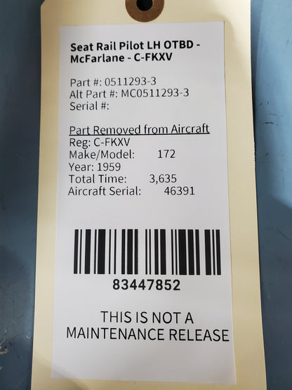 Seat Rail Pilot LH OTBD - McFarlane - C-FKXV