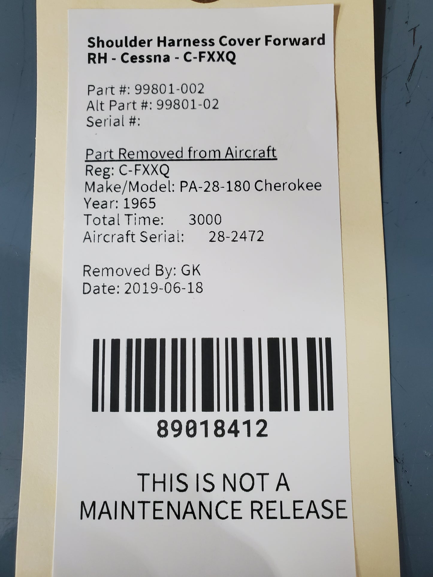 Shoulder Harness Cover Forward RH - Cessna - C-FXXQ