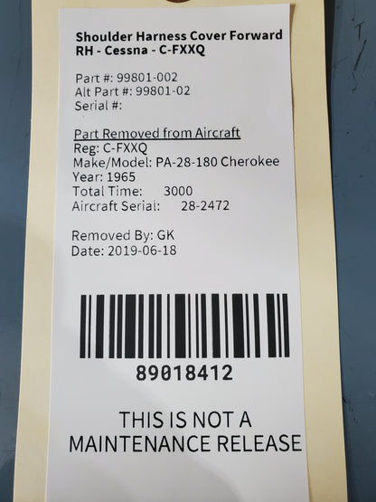 Shoulder Harness Cover Forward RH - Cessna - C-FXXQ