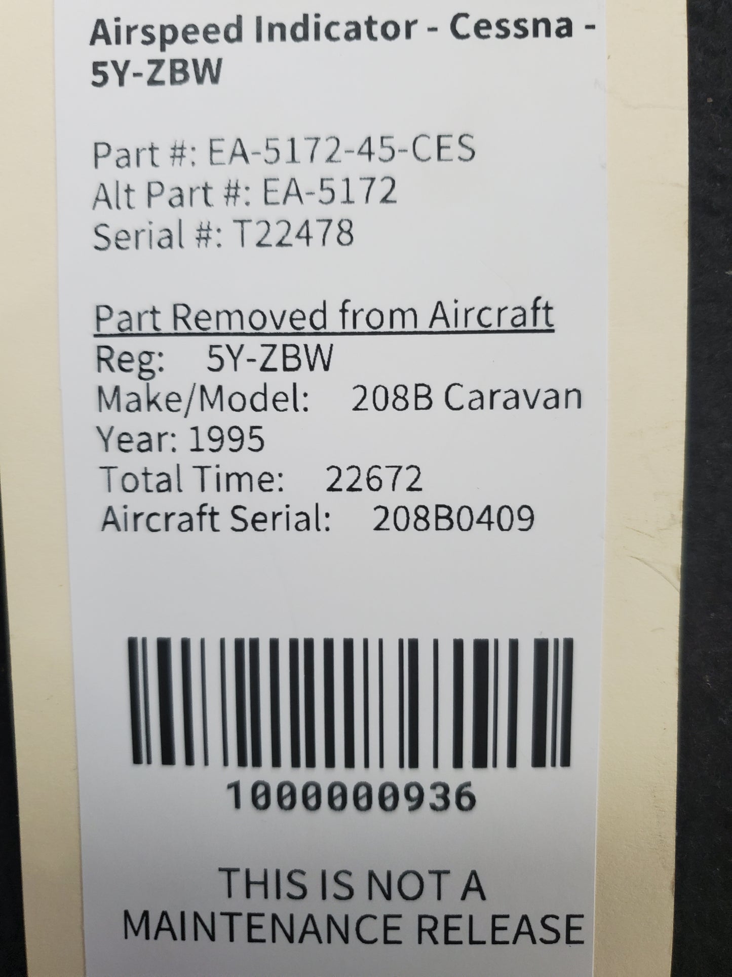 Airspeed Indicator - Sigma Tek - 5Y-ZBW