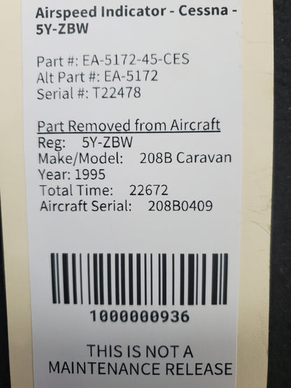 Airspeed Indicator - Sigma Tek - 5Y-ZBW