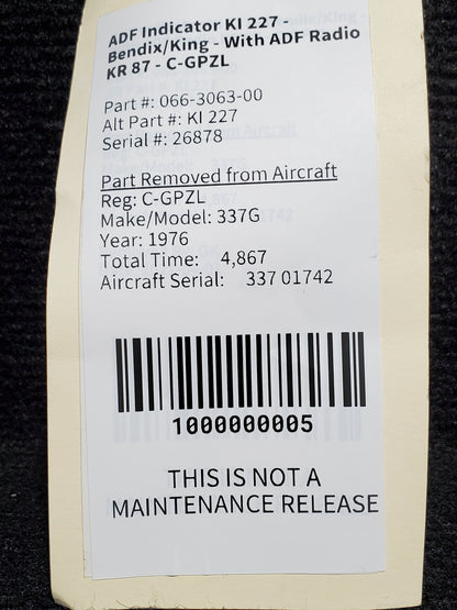 ADF Indicator KI 227 - Bendix/King - With ADF Radio KR 87 - C-GPZL