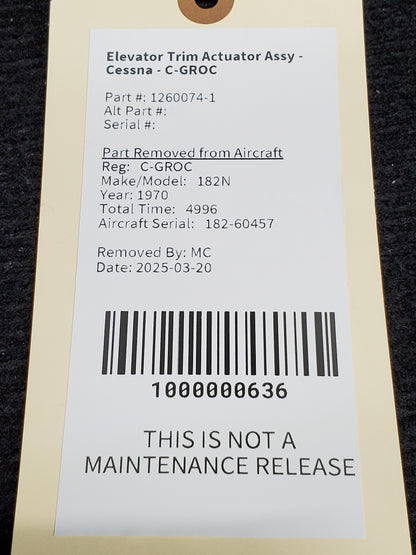 Elevator Trim Actuator Assy - Cessna - C-GROC